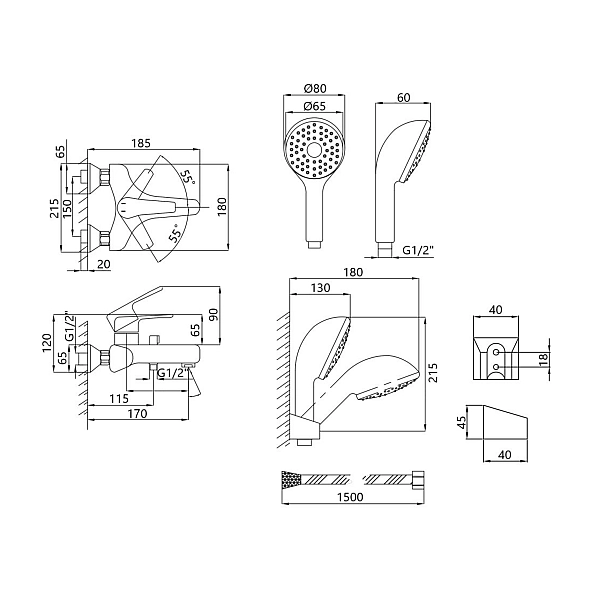 Змішувач для ванни Lidz Gloria 006 (з душовим гарнітуром) (k35) LDGLO006CRM35118 Chrome - Фото - 2
