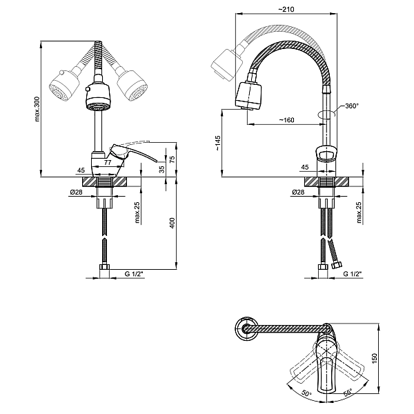 Смеситель для кухни Lidz Agata 008F4 с гибким изливом (k40) LDAGA008F4CRM35126 Chrome - Фото - 2