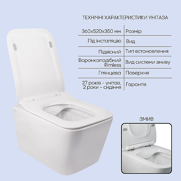 Готове рішення Qtap для ванної кімнати: підвісний унітаз Crow Rimless 520х360х290+ комплект інсталяції Nest 4 в 1 (лінійна клавіша Chrome) - Фото - 3