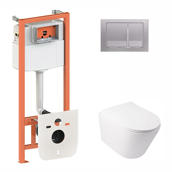 Готове рішення Qtap для ванної кімнати: підвісний унітаз Swan Rimless 520х360х320 + комплект інсталяції Nest 4 в 1 (квадратна клавіша Satin)