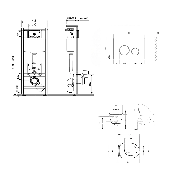 Готове рішення Qtap для ванної кімнати: підвісний унітаз Swan Rimless 520х360х320 + комплект інсталяції Nest 4 в 1 (кругла клавіша Satin) - Фото - 2