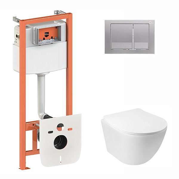 Готове рішення Qtap для ванної кімнати: підвісний унітаз Jay Rimless 520х360х320 + комплект інсталяції Nest 4 в 1 (квадратна клавіша Satin)
