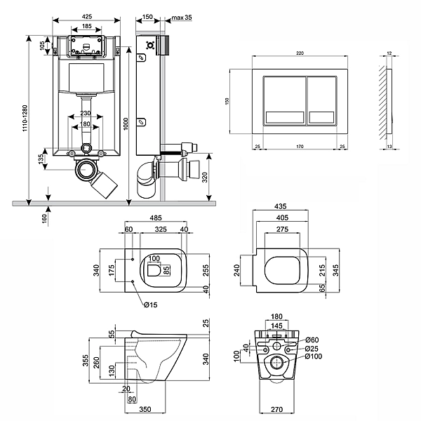Готове рішення Qtap для ванної кімнати: підвісний унітаз Tern Rimless 490x340x350 + комплект інсталяції Nest 4 в 1 (квадратна клавіша Satin) - Фото - 2