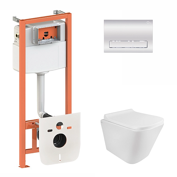 Готовое решение Qtap для ванной комнаты: подвесной унитаз Tern Rimless 490x340x350 + комплект инсталляции Nest 4 в 1 (линейная клавиша Chrome)