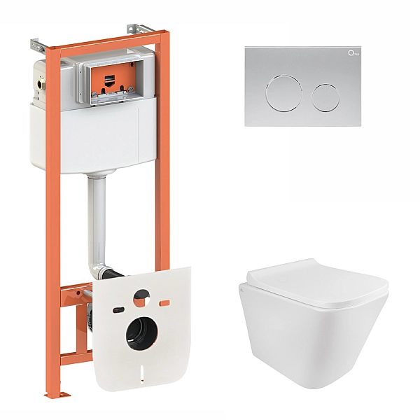 Готовое решение Qtap для ванной комнаты: подвесной унитаз Tern Rimless 490x340x350 + комплект инсталляции Nest 4 в 1 (круглая клавиша Satin)