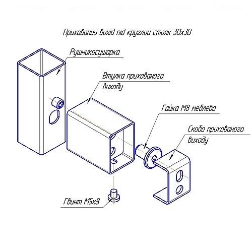 3.0.1000.0.P Комплект прихованого підключення мереж.дроту для прямокутного стояка, полір.нерж. (може бути без мереж.дроту) (1 сорт) - Фото - 2