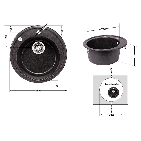 Кухонная мойка Lidz D510/200 GRF-13 (LIDZGRF13D510200) - Фото - 2