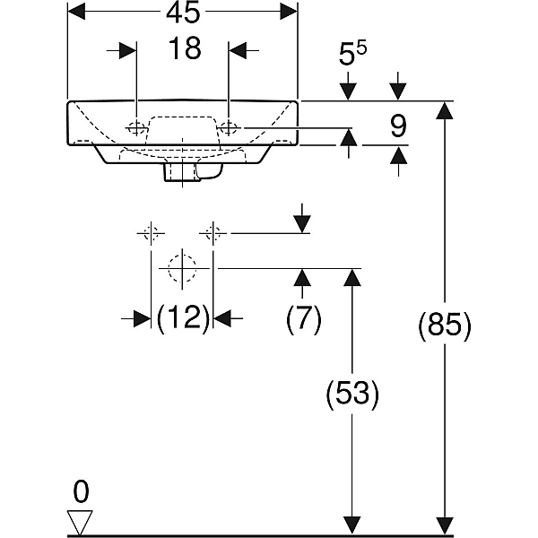 500.222.01.1 Smyle Square Раковина 45см, з 1 отв.під зміш., з асиметричним переливом, колір білий глянець (1 сорт) - Фото - 4