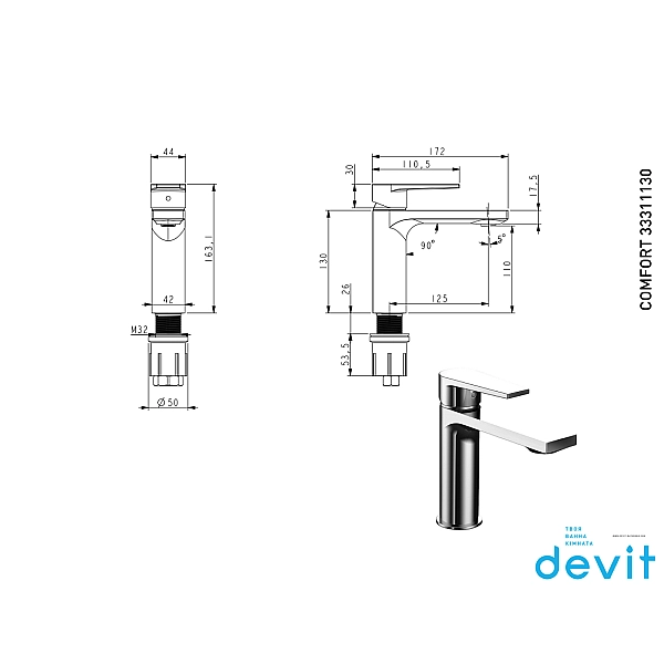33311130 COMFORT Змішувач д/раковини без донного  клапана, хром (1 сорт) - Фото - 2