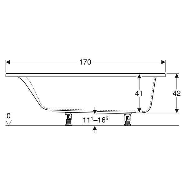 554.385.01.1 Ванна акрилова прямокутна Selnova Square 170х75см, з ніжками, колір білий (1 сорт) - Фото - 3