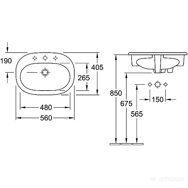 41615601 O.NOVO Раковина 56 1 отв. (1 сорт)