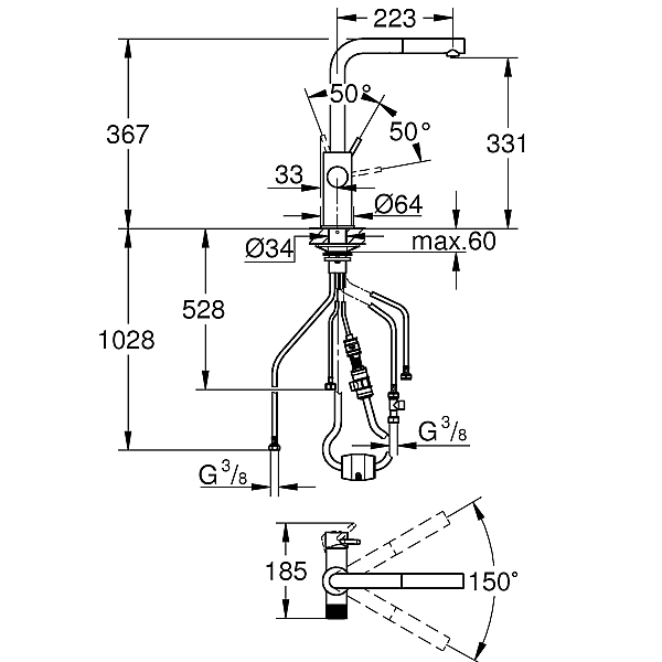 30590KF0 GROHE Blue Pure Minta Змішувач для кухні для подачі технічної і фільтрованої води, phantom black (1 сорт) - Фото - 3