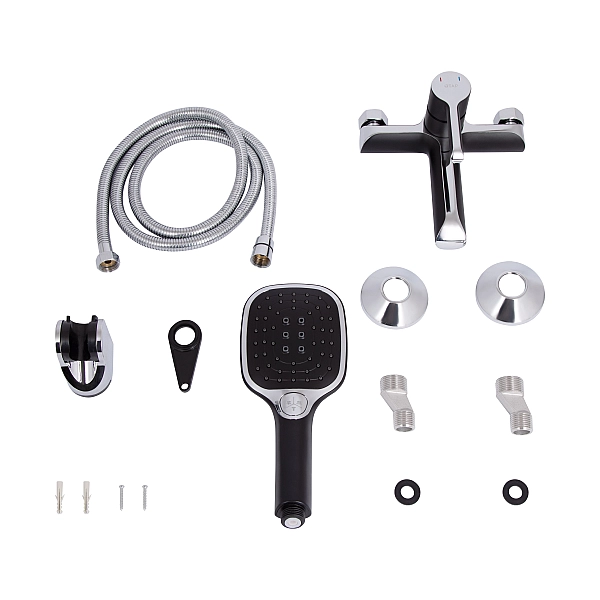 Смеситель для ванны Qtap Grand (c душевым гарнитуром) QTGRABCR006 Chrome/Black - Фото - 7
