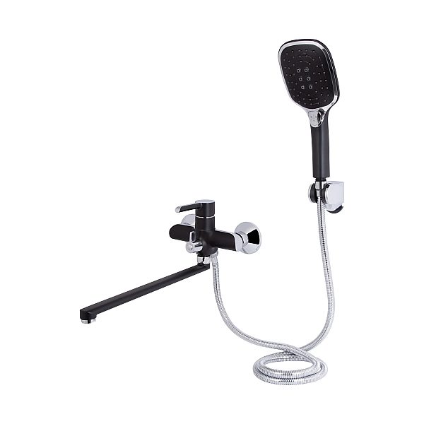 Смеситель для ванны Qtap Grand с поворотным изливом (c душевым гарнитуром) QTGRABCR005 Chrome/Black - Фото - 3