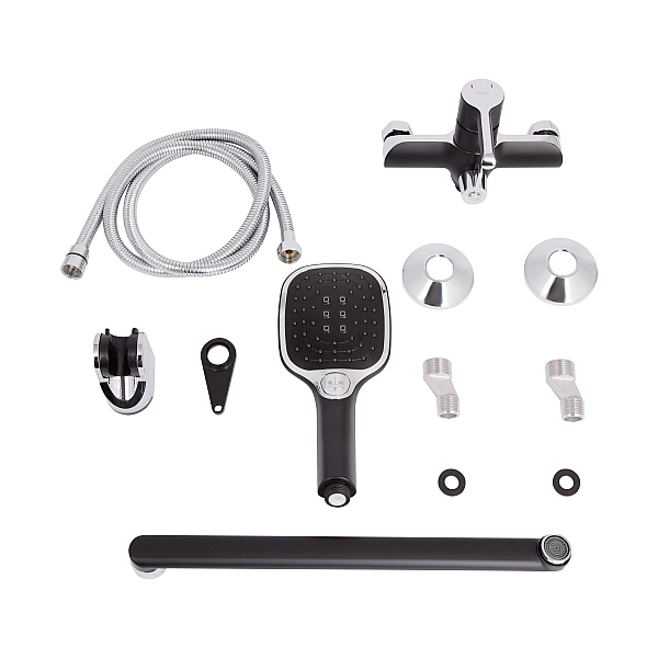 Смеситель для ванны Qtap Grand с поворотным изливом (c душевым гарнитуром) QTGRABCR005 Chrome/Black - Фото - 7