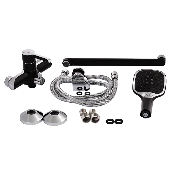 Смеситель для ванны Qtap Grand с поворотным изливом (c душевым гарнитуром) QTGRABCR005 Chrome/Black - Фото - 8