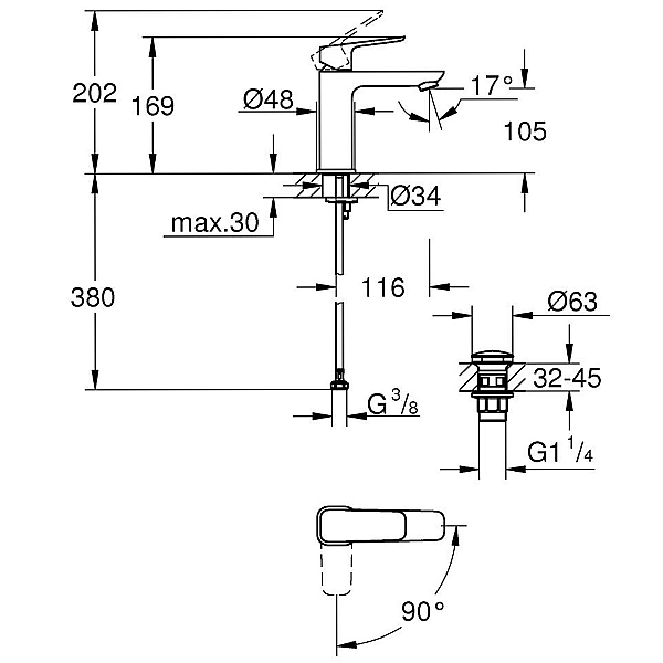 1017572430 Cubeo Змішувач одноважільний для раковини M-розміру, чорний матовий (1 сорт) - Фото - 4