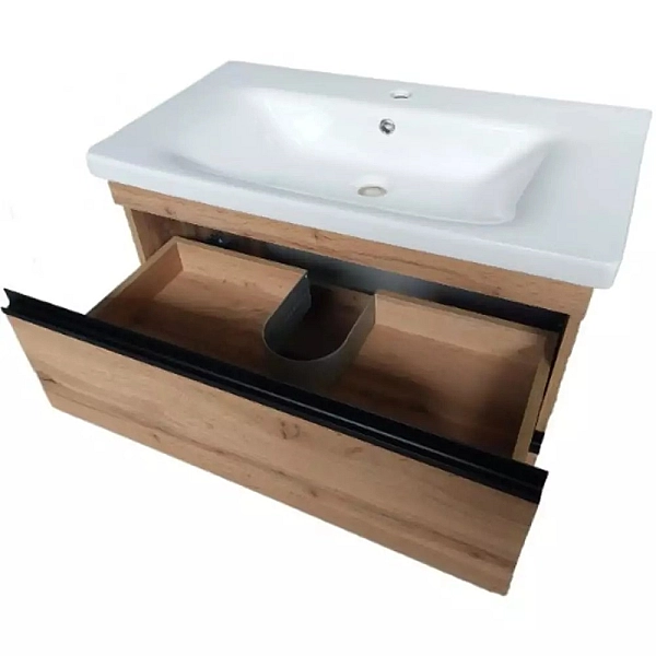 753080O FRAME Тумба натуральний дуб 80см з раковиною та сифоном (1 сорт) - Фото - 3