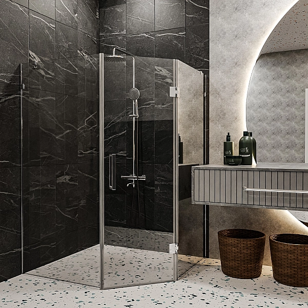 SE0140 ART 3.0 Душова кабіна, п'ятикутна, розпашна, 900*900, без піддона, скло прозоре, хром (1 сорт) - Фото - 7