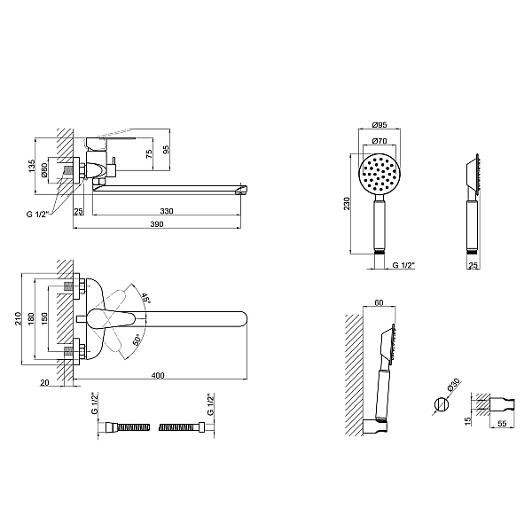 Змішувач для ванни Lidz Vida 005 з поворотним виливом (з душовим гарнітуром) (k35) LDVID005NKS38087 Nickel - Фото - 2