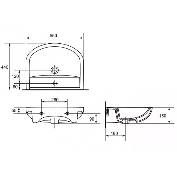 K667-105 Умивальник меблевий ARTECO 55 ONE HOLE з отвором для змішувача (картон) ( CCWS1009750001 ) (1 сорт) - Фото - 3