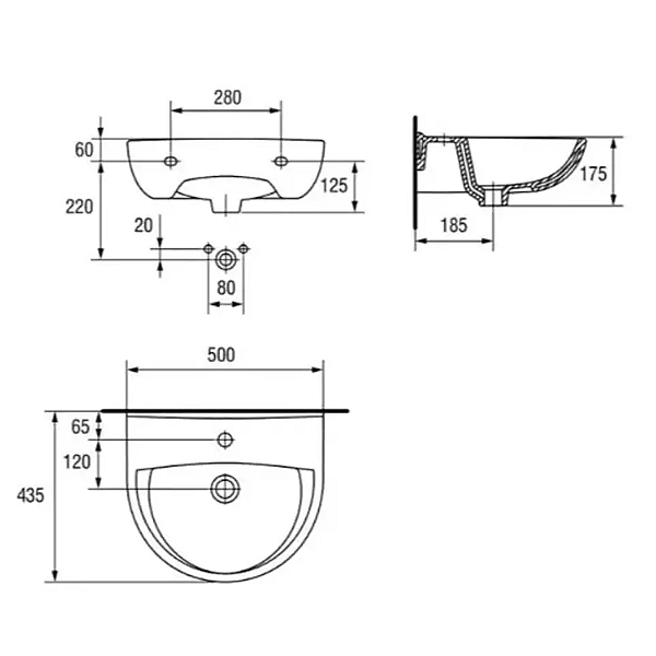 Раковина PRESIDENT 50 ONE HOLE з отвором для змішувача (картон) (CCWS1009720001) (1 сорт) - Фото - 5
