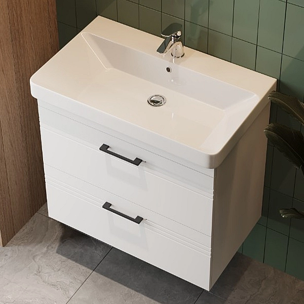 454060W Urbanis Тумба 60 см з раковиною та чорними ручками, біла (1 сорт)