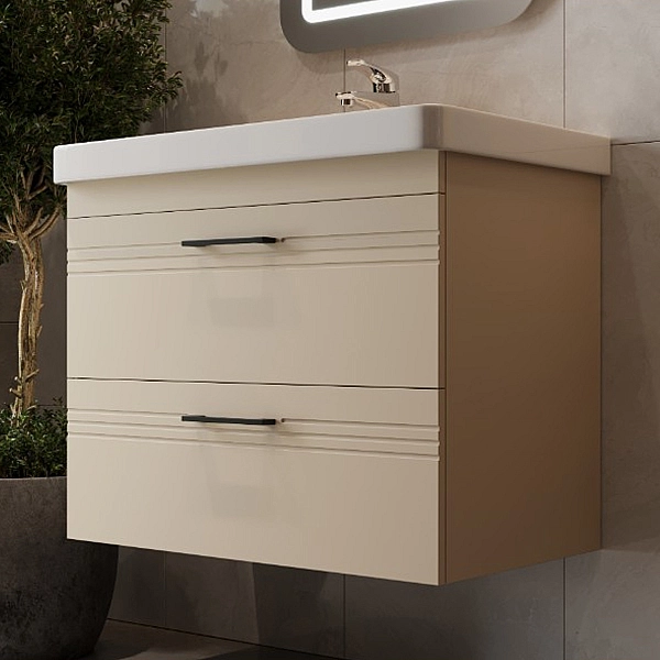 454080BE Urbanis Тумба 80 см з раковиною та чорними ручками, бежева (1 сорт)