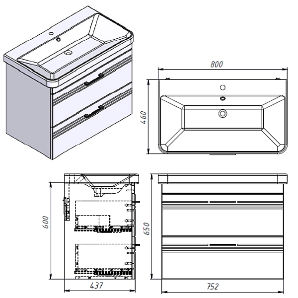 454080BE Urbanis Тумба 80 см з раковиною та чорними ручками, бежева (1 сорт) - Фото - 7