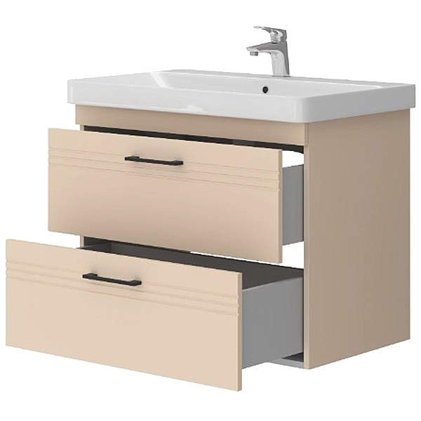 454080BE Urbanis Тумба 80 см з раковиною та чорними ручками, бежева (1 сорт) - Фото - 4