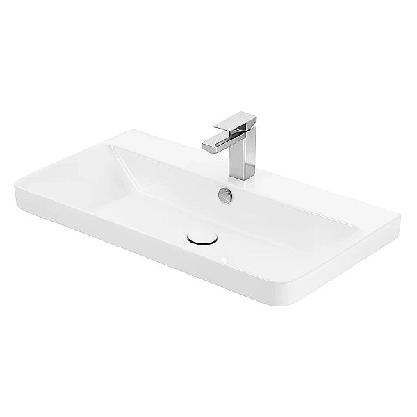 454080W Urbanis Тумба 80 см з раковиною та чорними ручками, біла (1 сорт) - Фото - 6