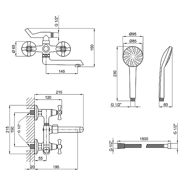 Змішувач для ванни Lidz Lamb 142 з поворотним виливом двохвентильний (з душовим гарнітуром) LDLAM142CRM35081 Chrome - Фото - 2