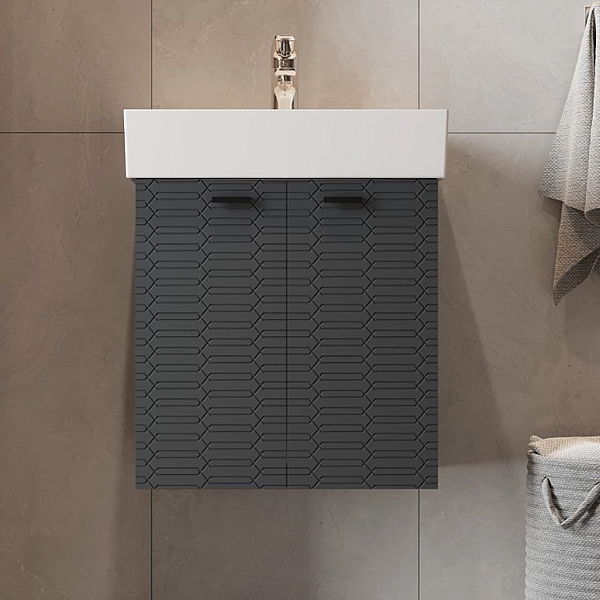 484050A Flow Тумба 50 з умивальником та ручками, антрацит матовий (1 сорт) - Фото - 7