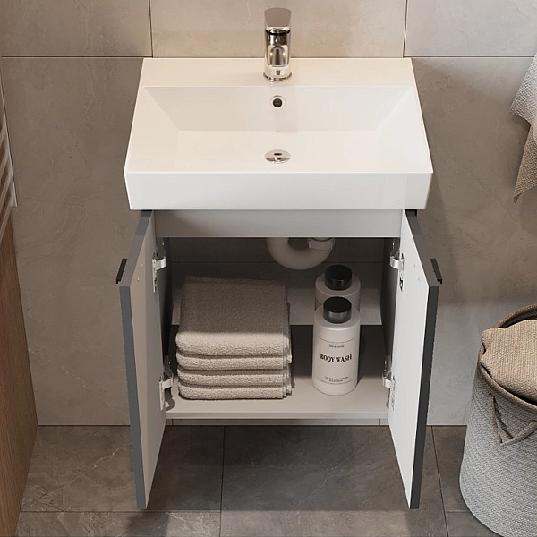 484050A Flow Тумба 50 з умивальником та ручками, антрацит матовий (1 сорт) - Фото - 10