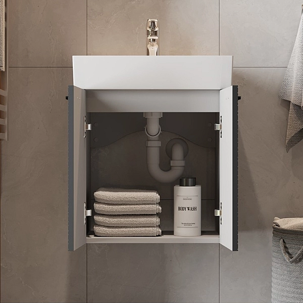 484050A Flow Тумба 50 з умивальником та ручками, антрацит матовий (1 сорт) - Фото - 8