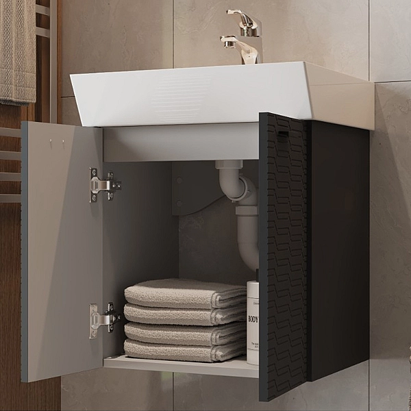 484050A Flow Тумба 50 з умивальником та ручками, антрацит матовий (1 сорт) - Фото - 9