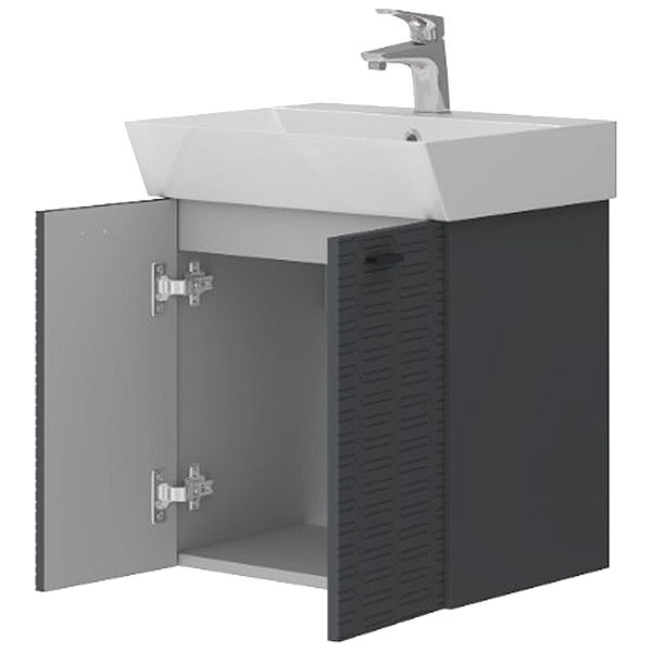 484050A Flow Тумба 50 з умивальником та ручками, антрацит матовий (1 сорт) - Фото - 3