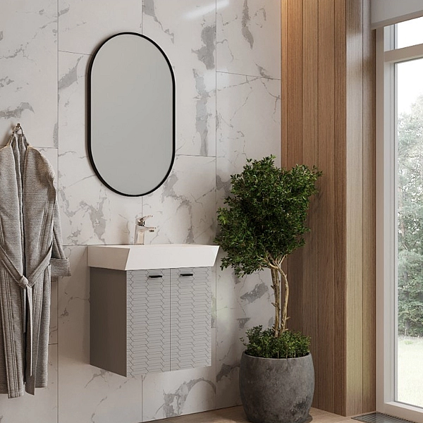 484060G Flow Тумба 60 з умивальником та ручками, сірий матовий (1 сорт) - Фото - 9