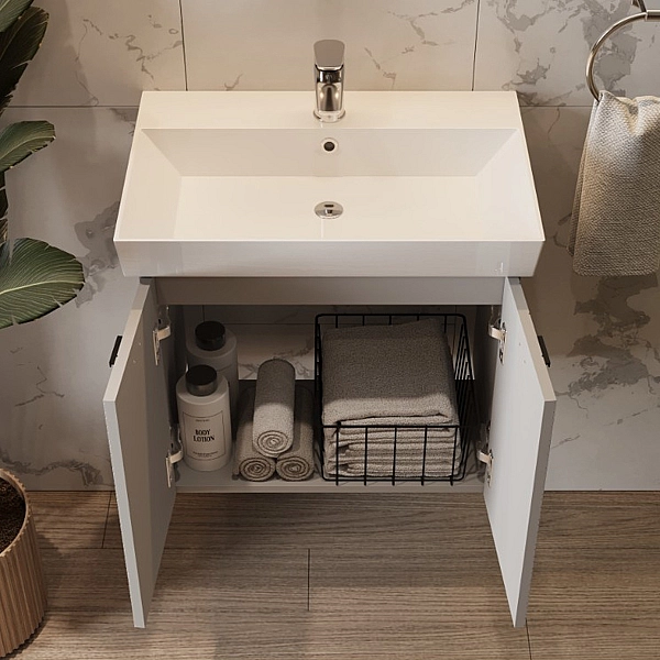 484060G Flow Тумба 60 з умивальником та ручками, сірий матовий (1 сорт) - Фото - 8