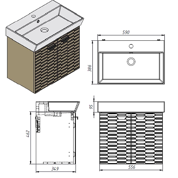 484060G Flow Тумба 60 з умивальником та ручками, сірий матовий (1 сорт) - Фото - 6