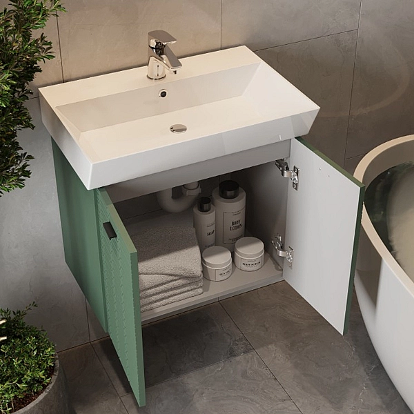 484060E Flow Тумба 60 з умивальником та ручками, смарагдовий матовий (1 сорт) - Фото - 8