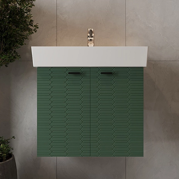 484060E Flow Тумба 60 з умивальником та ручками, смарагдовий матовий (1 сорт) - Фото - 7