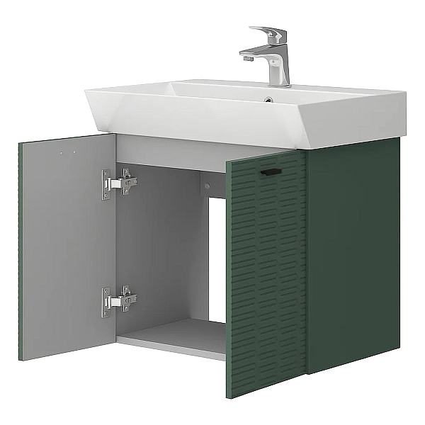 484060E Flow Тумба 60 з умивальником та ручками, смарагдовий матовий (1 сорт) - Фото - 3