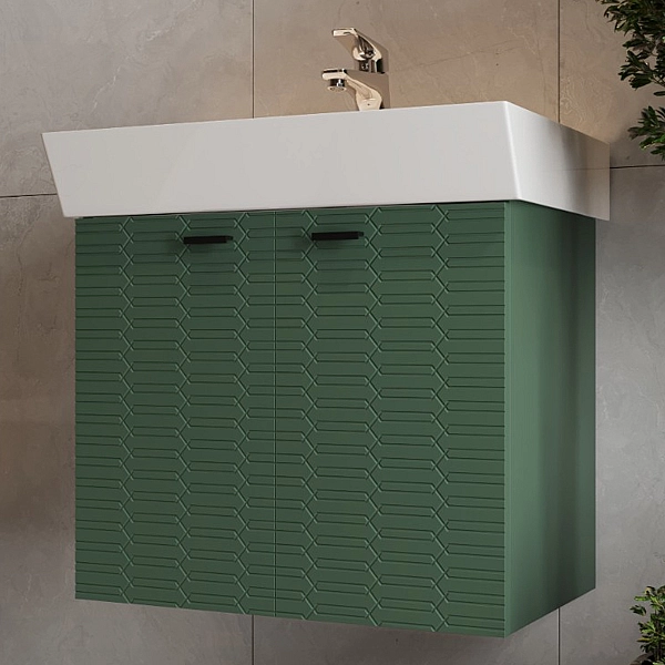 484060E Flow Тумба 60 з умивальником та ручками, смарагдовий матовий (1 сорт)