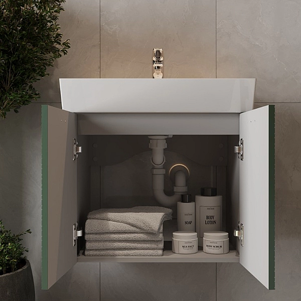 484060E Flow Тумба 60 з умивальником та ручками, смарагдовий матовий (1 сорт) - Фото - 9