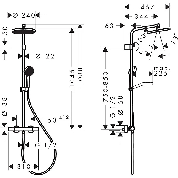 28078000 HG Activera S Душова система Showerpipe 240 1jet EcoSmart з Ecostat Fine Varia, хром (1 сорт) - Фото - 3