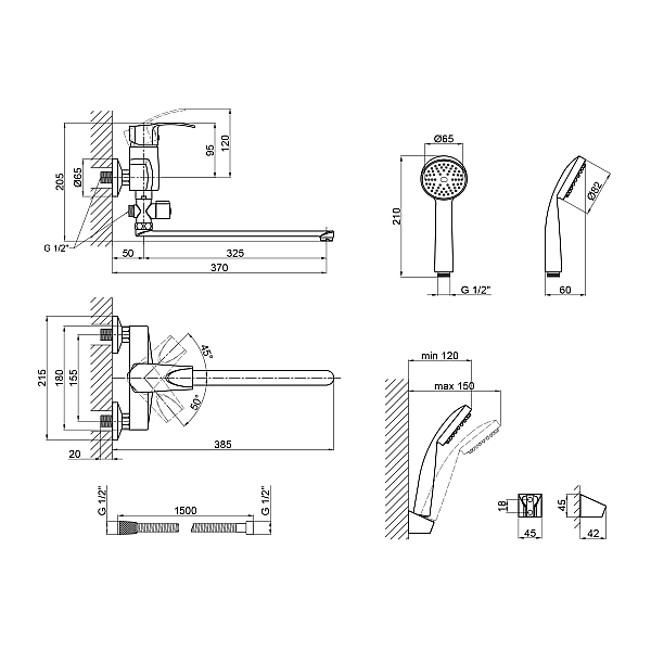 Смеситель для ванны Lidz Anny 005C2 с поворотным изливом (c душевым гарнитуром) (k40) LDANN005C2CRM35102 Chrome - Фото - 2