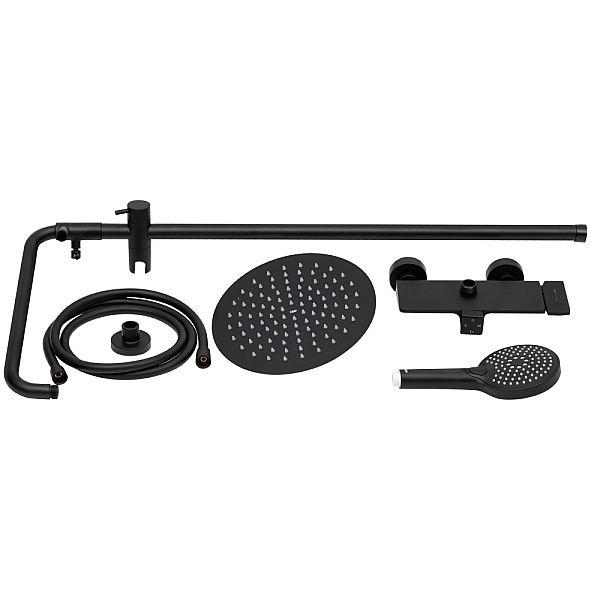 Душевая система универсальная Qtap Sloup на три потребителя (с изливом) c полочкой QTSL51105OGB Black Matt - Фото - 9