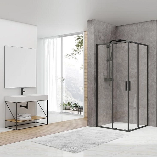 FEN2140B ART 2.0 Кабіна душова, квадратна, розсувна, колір - чорний матовий, 900*900, без піддона, скло прозоре (1 сорт)