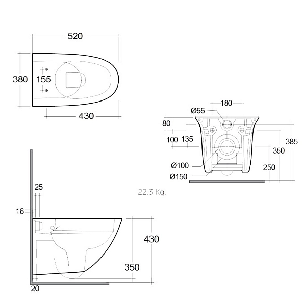 SENWC1446AWHA+SENSC3901WH RAK SENSATION Унітаз підвісний безобідковий з кришкою, білий 52см (1 сорт) - Фото - 3